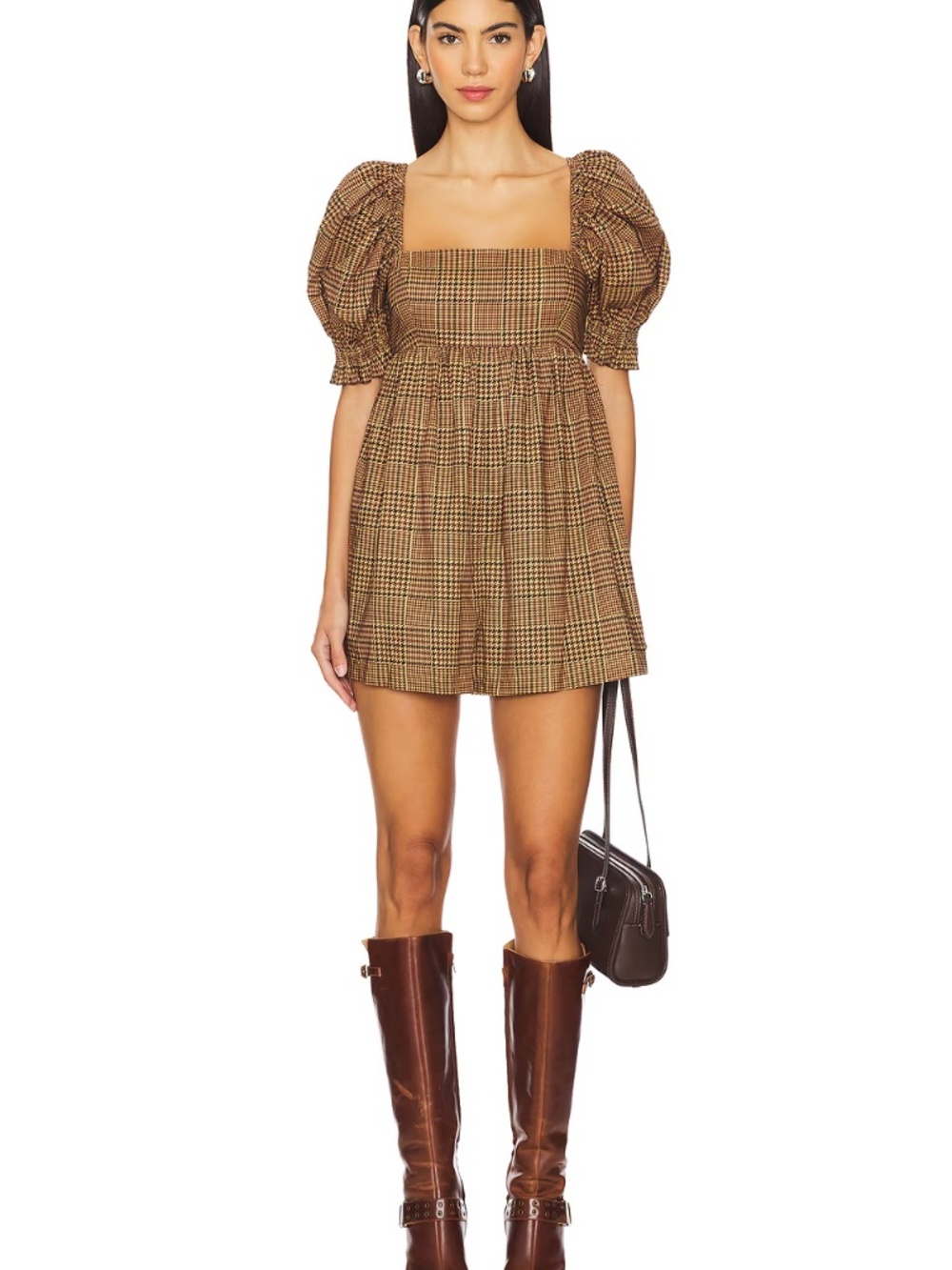 Selkie Bunny Romper in Plaid Pheasant Brown - Size Small